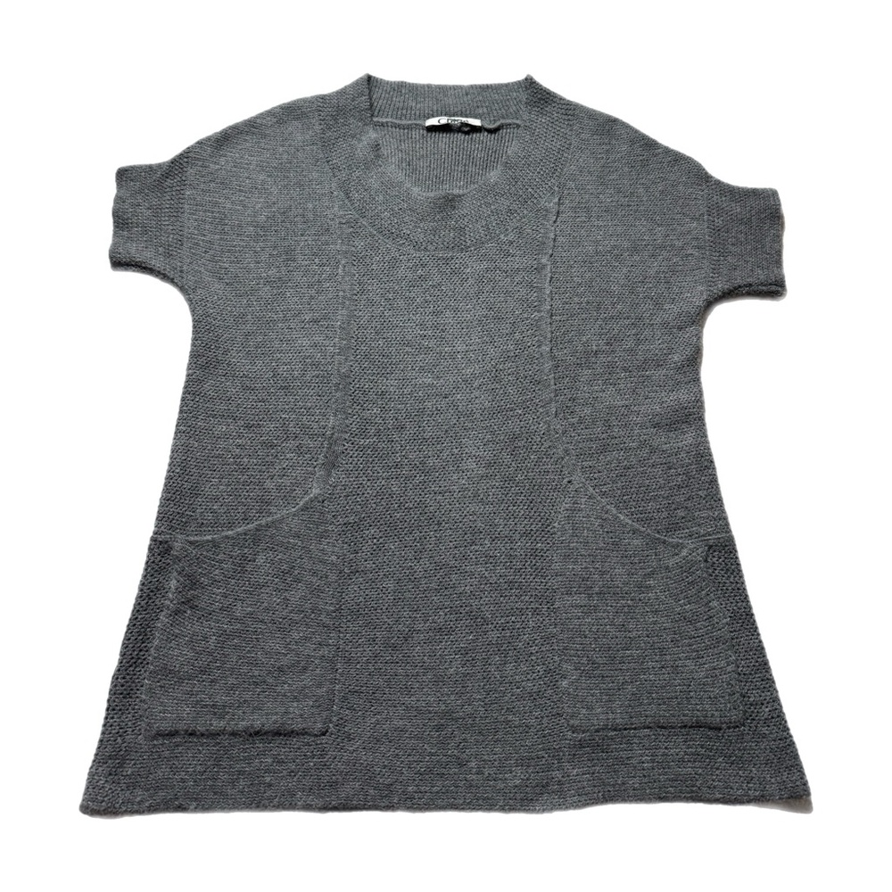 Chloe Wool Mohair Blend Sweater Short Sleeve Scoop Neck Grey L Tunic Boho